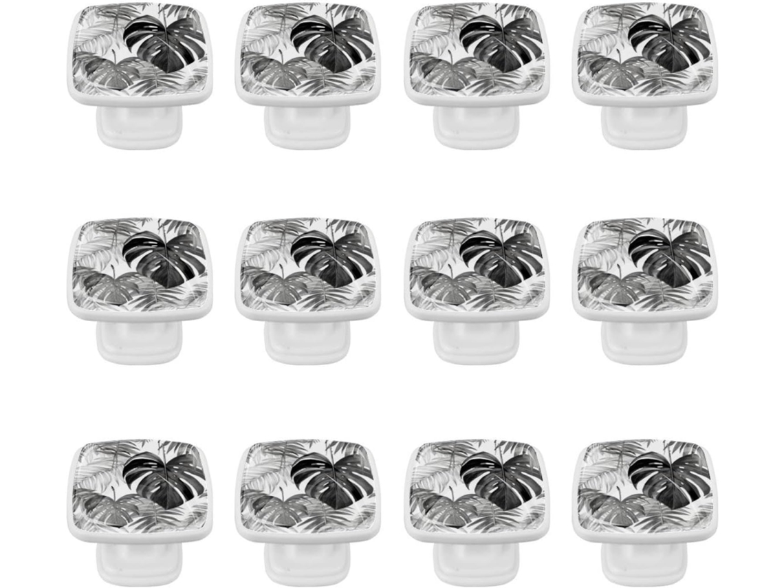 Puxadores Quadrados Para Armários De Cozinha, Puxadores Para Gavetas De Cômoda, 12 Peças, Folhas De Palmeira Pretas