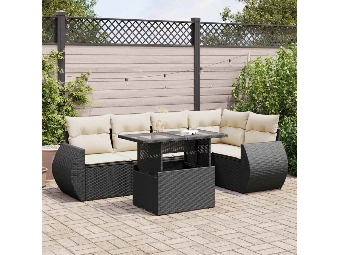 Vidaxl 6 Pcs Conjunto Sofás De Jardim C/ Almofadões Vime Pe Preto