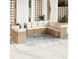 Vidaxl 9 Pcs Conjunto De Sofás P/ Jardim Com Almofadões Vime Pe Bege