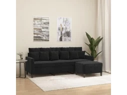 Sofá de 3 lugares com apoio de pés VIDAXL Preto veludo (198x77x80cm)