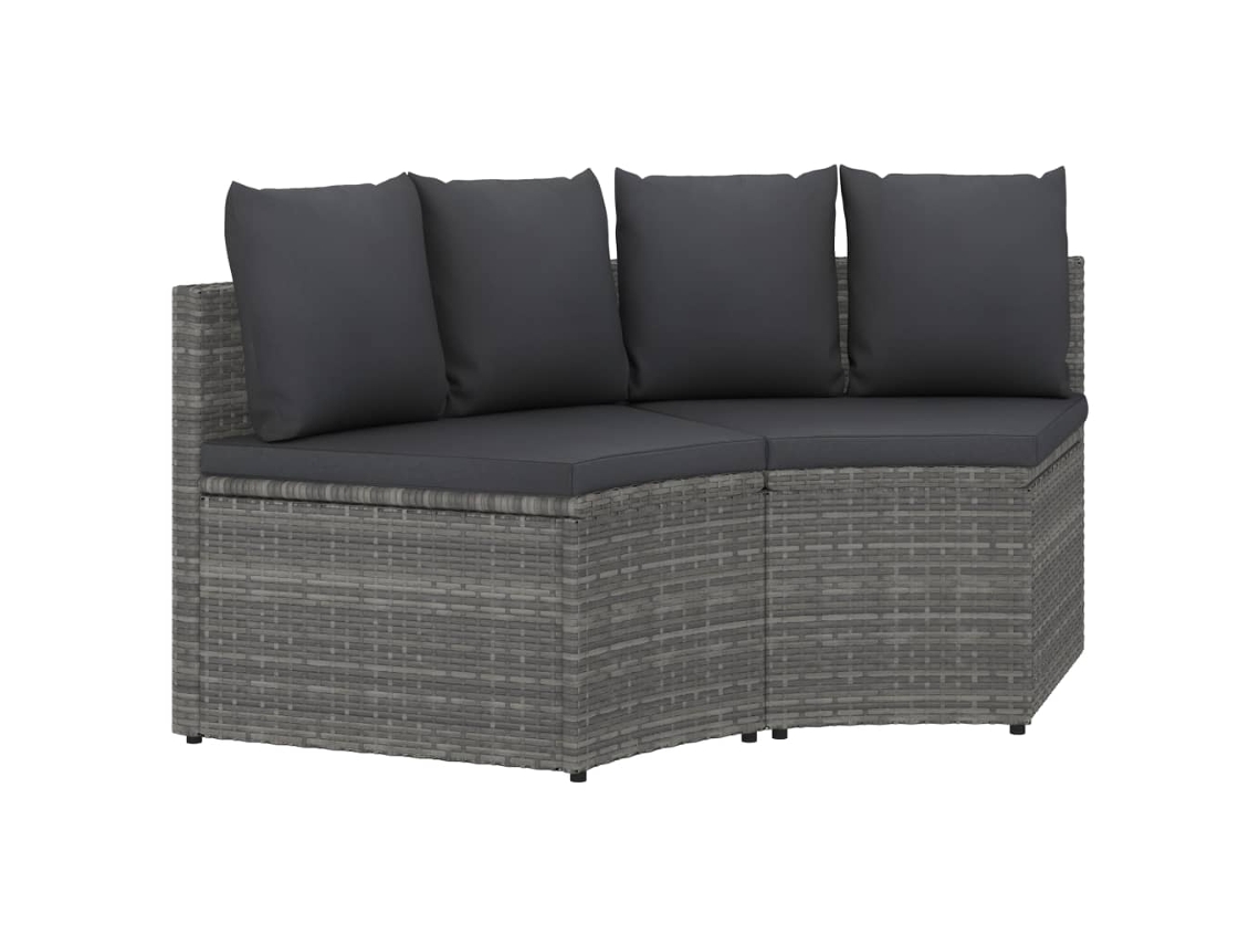 Vidaxl 2 Pcs Conjunto Sofás De Jardim C/ Almofadões Vime Pe Cinzento