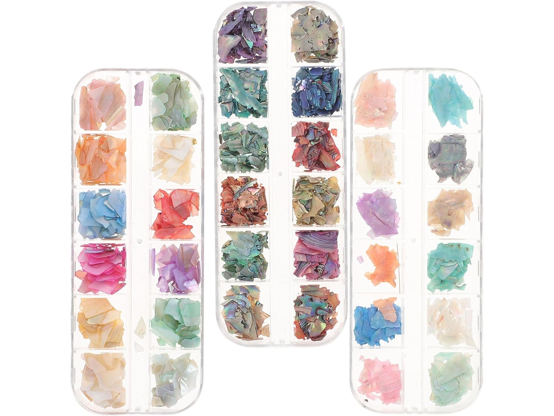 Adesivos para manicure com glitter irregular, 3 caixas de decoração.