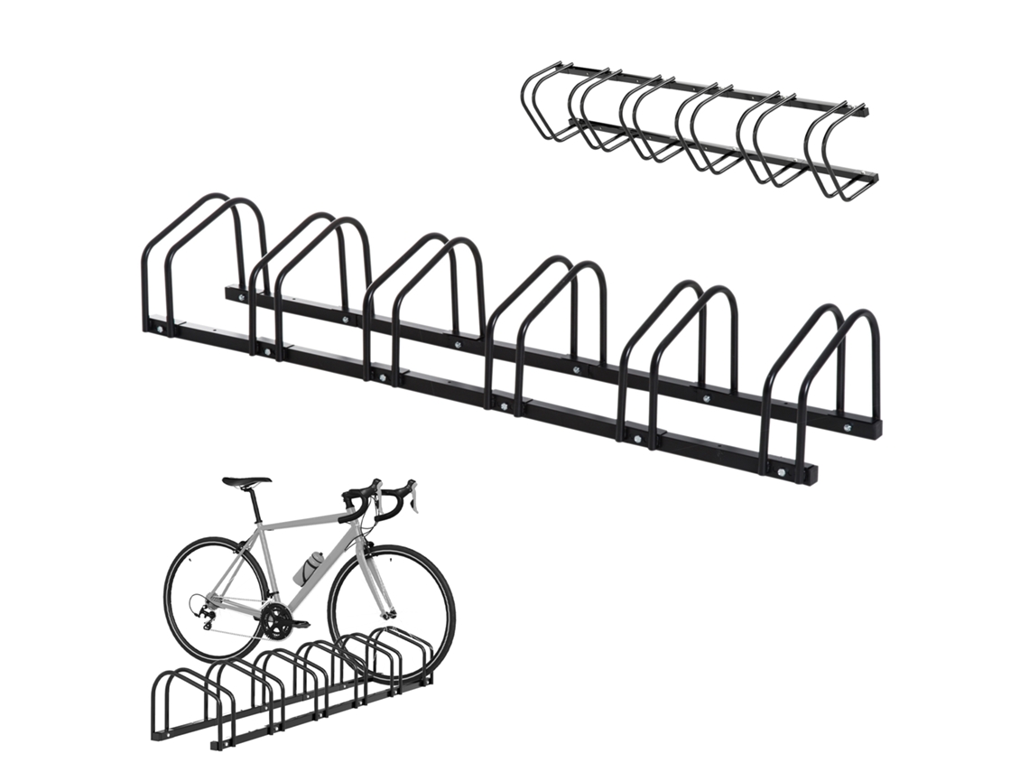 Estacionamento CHEZMOI para 6 bicicletas, montagem no chão ou parede, aço preto, 179x33x27 cm