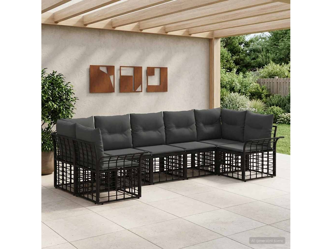 Vidaxl Conjunto De Sofás Para Exterior 7 Unid. Preto E Cinza Escuro