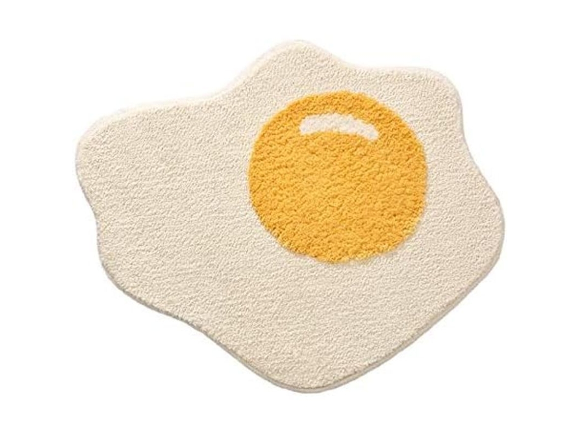 2026 tapete de Banho Divertido com Design de Ovos Linjou, 70x58cm, Poliéster, Branco e Amarelo