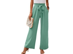 2026 pantalones Holgados de Descanso para Mujer Con Bolsillos Ligero de Cintura Alta Con Cordón Ajustable S Verde Menta
