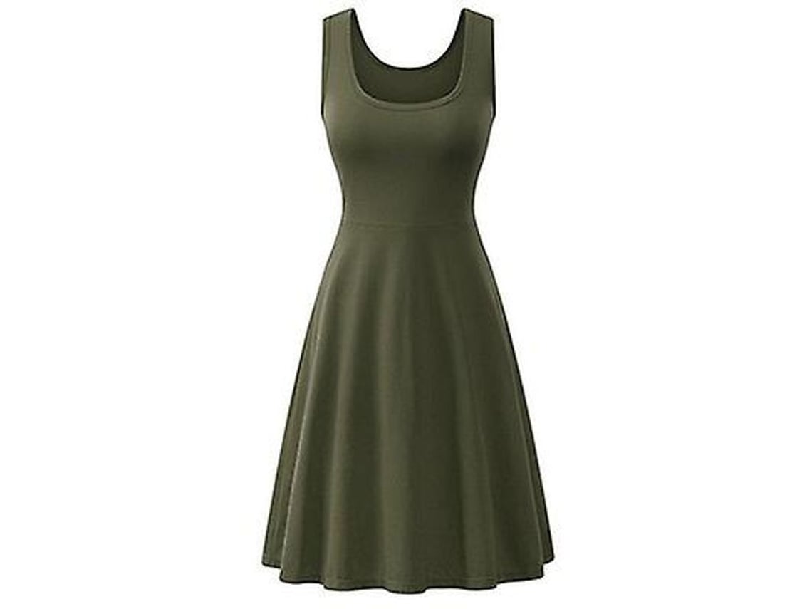2026 vestido de Verano Mujer Sin Mangas Cuello Cuadrado Solido A line Alto Talle Casual Rojo 18 35 Años