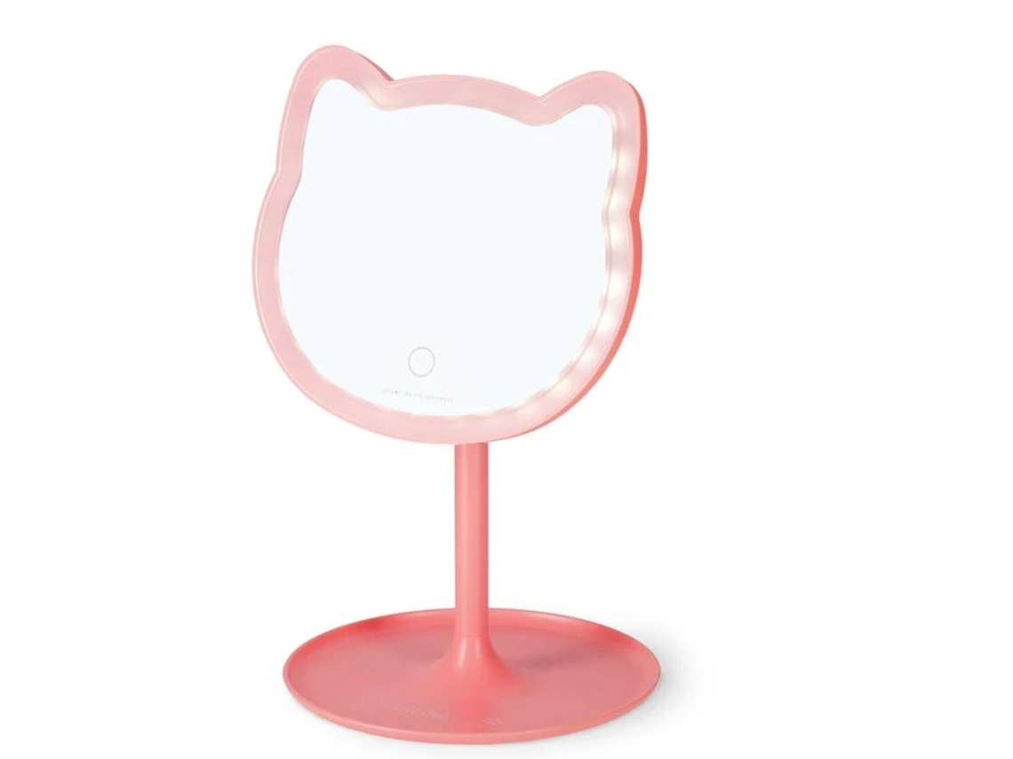 Espelho Gato Com Luz Regulável E Base Para Jóias
