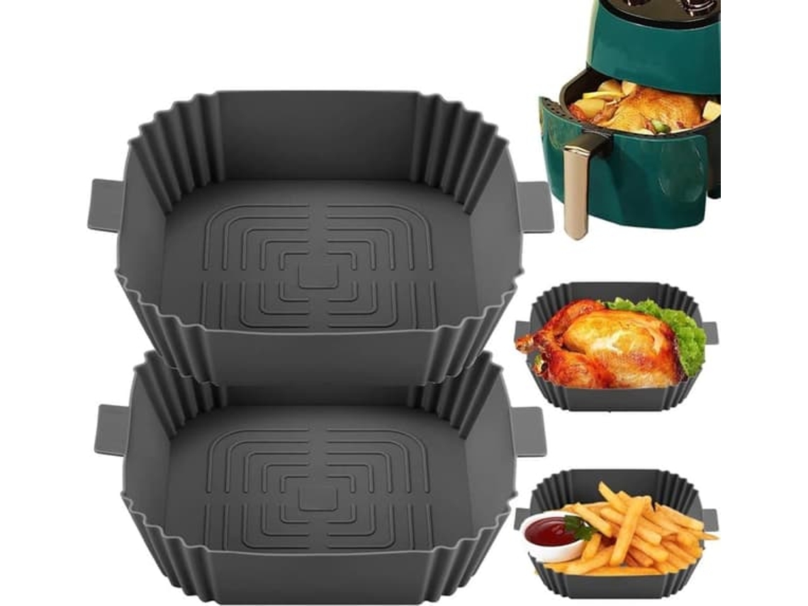 Conjunto De 2 Cestos De Silicone Para Fritadeira A Ar, Cinza, Reutilizáveis, Antiaderentes E Fáceis De Limpar