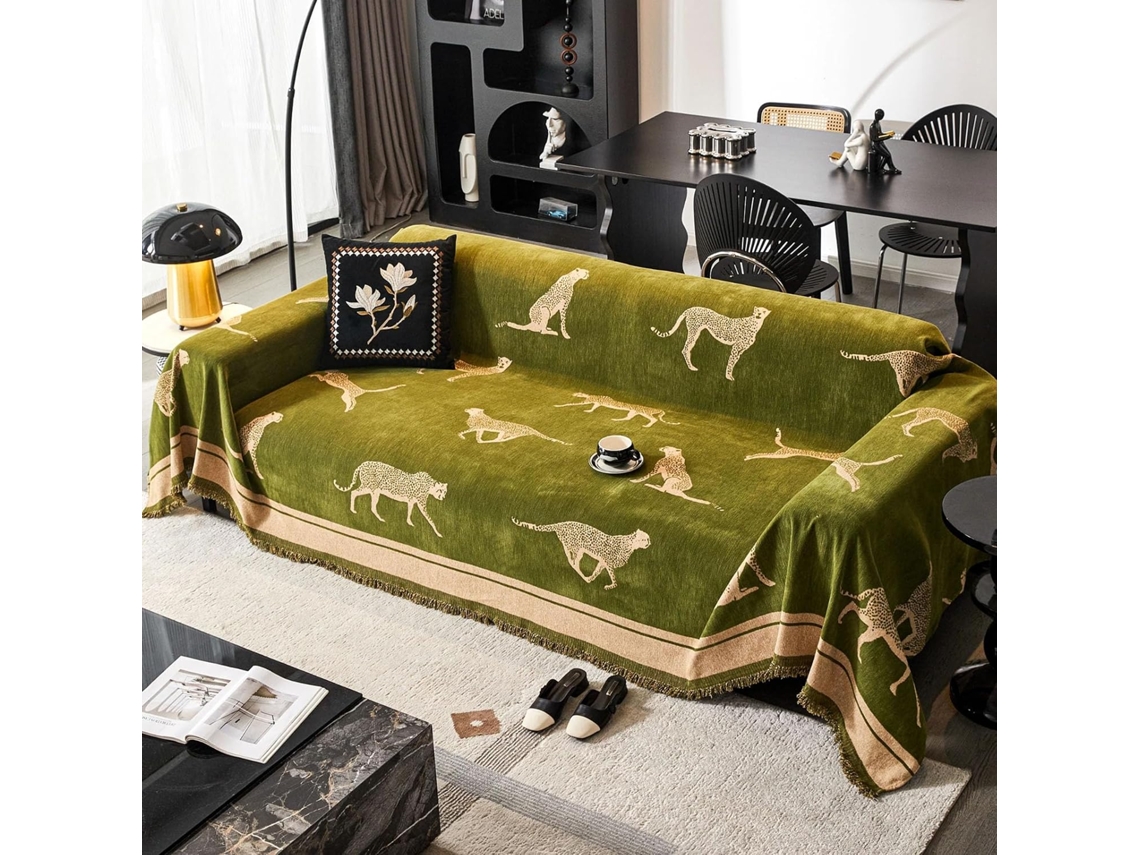 Capa De Sofá Em Chenille Com Borlas, Verde, 180x260 Cm