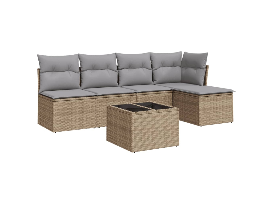 Conjunto de 6 sofás de jardim com almofadões Vime Pe Bege MAISON EXCLUSIVE (80x200 cm)