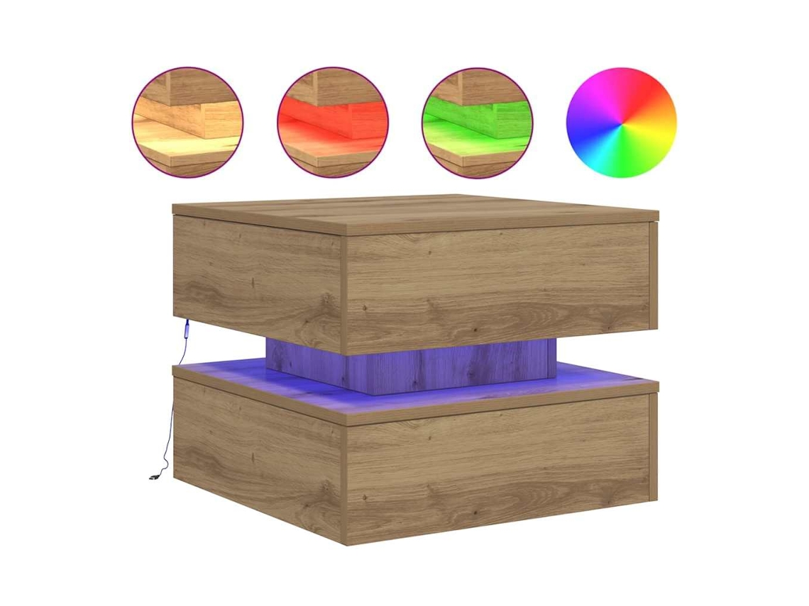 Mesa de Centro com Luzes Led Carvalho Artisiano MAISON EXCLUSIVE (50x50x40 cm)