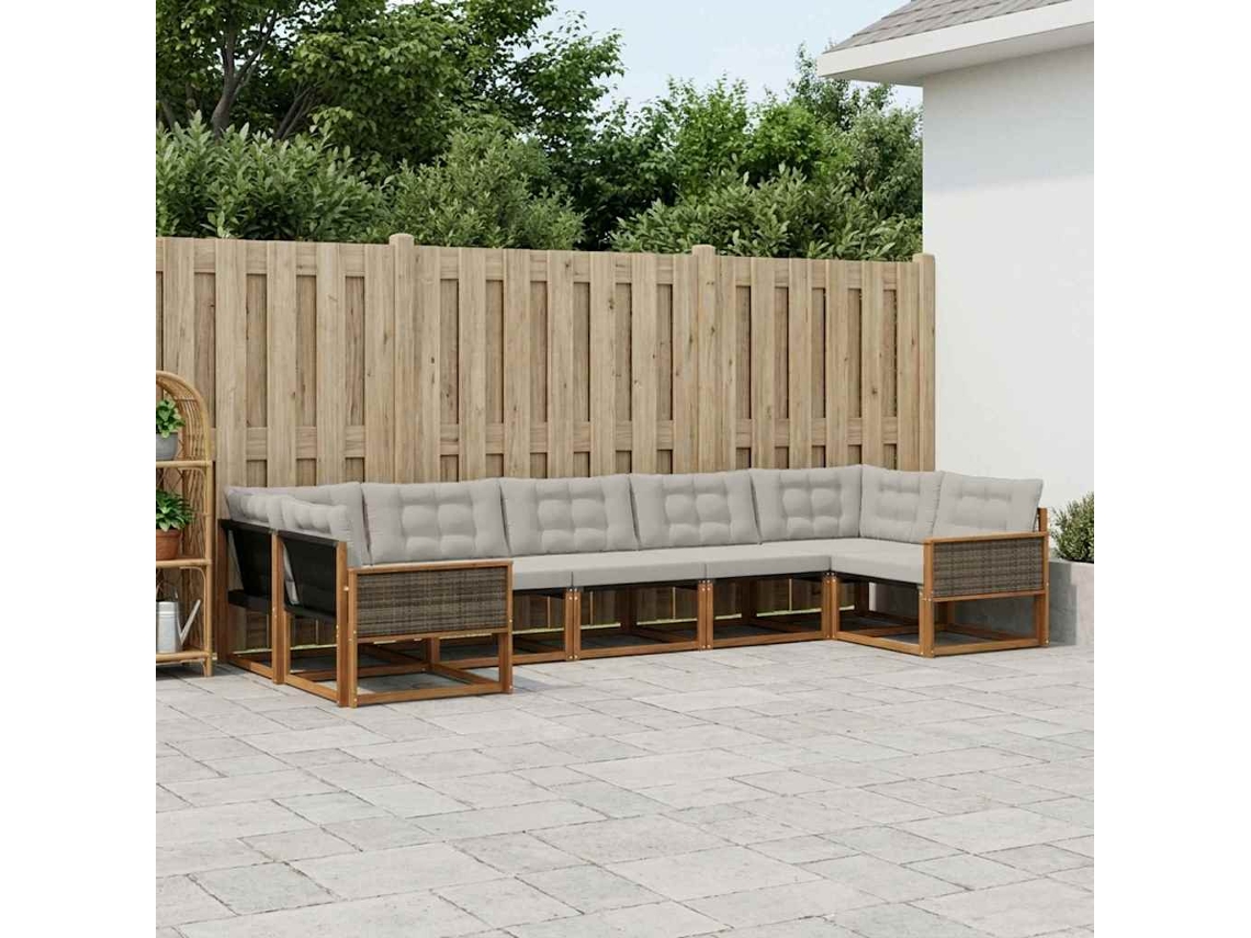 Vidaxl Conjunto De Sofás Para Exterior 7 Pcs Natural E Cinzento-claro