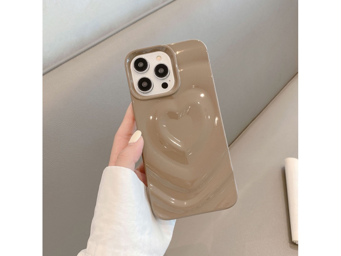 Capa Para Iphone 17 Air Marrom Simples Com Coração Em Verniz E Detalhes Em Ondas E Plissadas