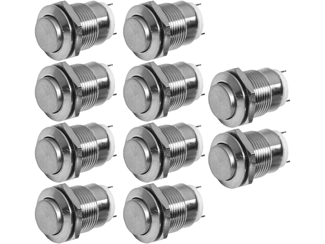 Botão De Pressão Momentâneo 12mm, À Prova D Água Ip65, Cabeça Redonda Alta, Rearme Automático, 3a, 250v, 1 Pino Na 2