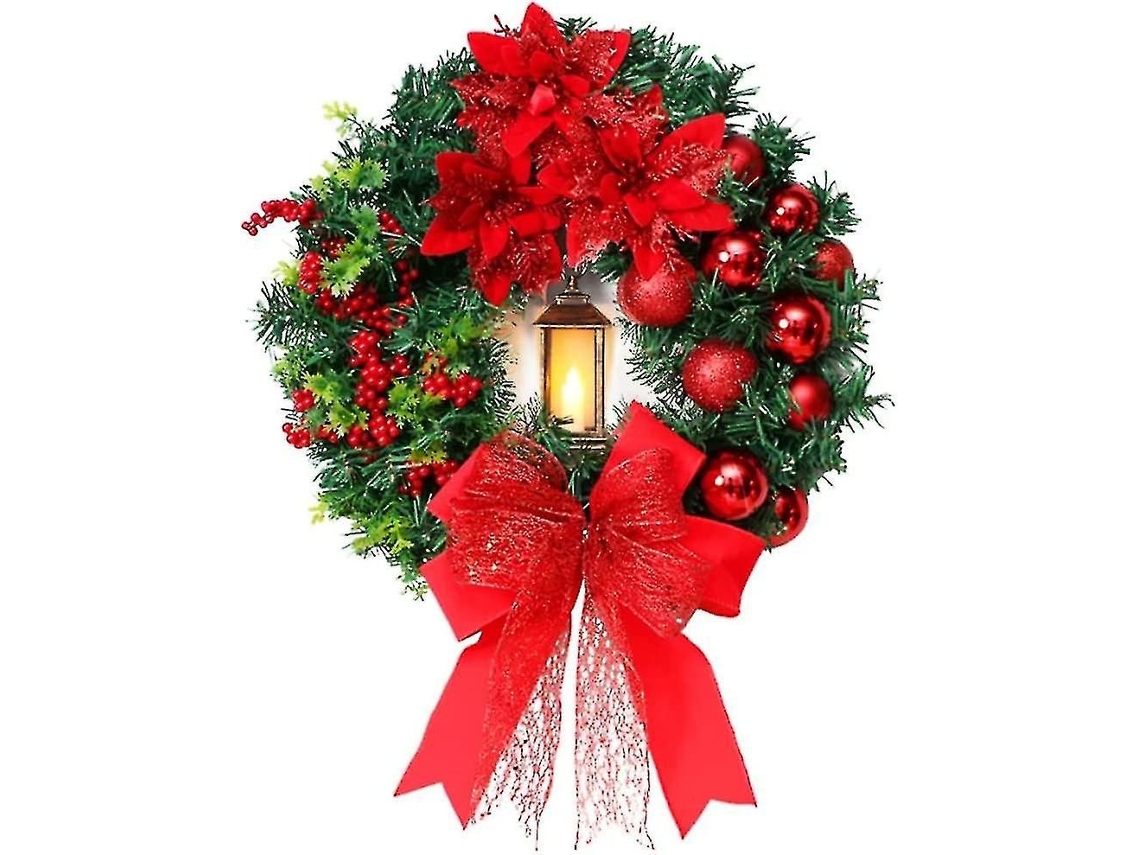 Coroa De Natal Para Porta Da Frente, 16 Polegadas, Coroa De Natal Para Todas As Estações, Com Luzes Led