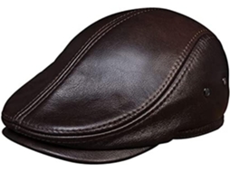 Casquette de Baseball En Cuir Véritable Homme Béret Vache, Chapeau Journal Noir, Marron, Café SFUSHOS