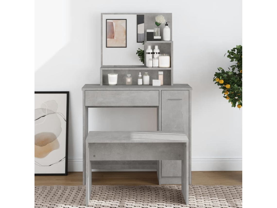 Vidaxl Toucador Com Espelho 86,5x35x136 Cm Cinzento Cimento