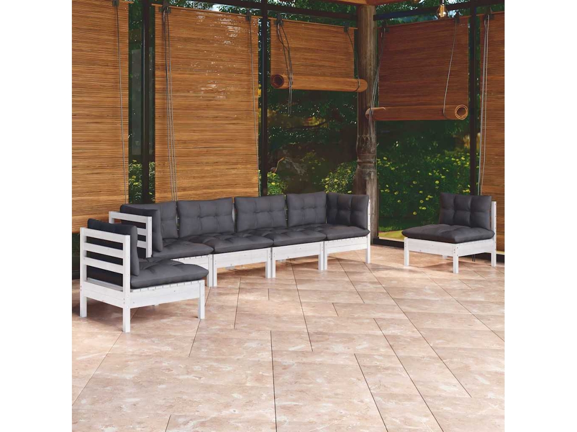 Vidaxl 6 Pcs Conjunto Lounge De Jardim C/ Almofadões Pinho Maciço