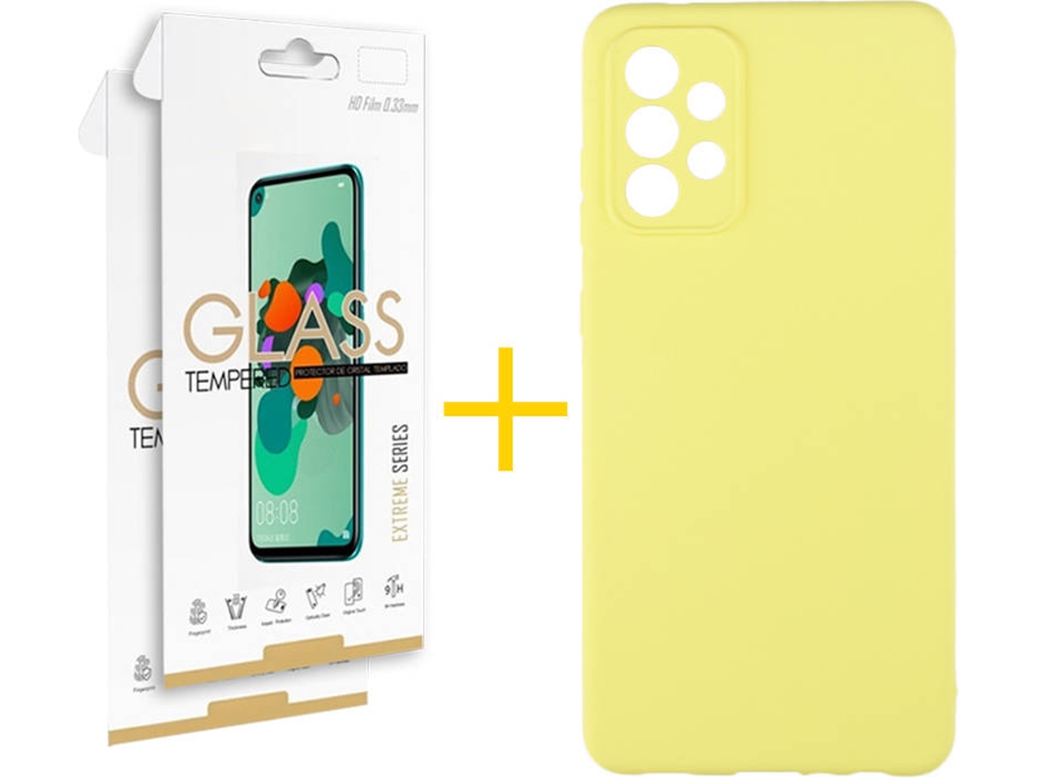 Capa e 2 Películas de Vidro Samsung A72 5G SKYHE Silicone Líquido Amarelo