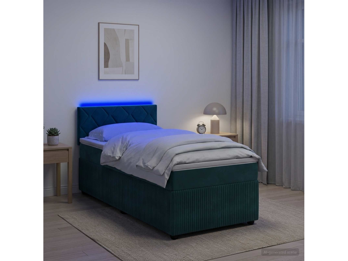 Vidaxl Cama Box Spring Com Colchão Verde-escuro 90 X 200 Cm Veludo