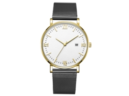 Reloj De Pulsera Mecánico De Cuarzo Para Hombre Deportivo Correa Negra Caja Dorada