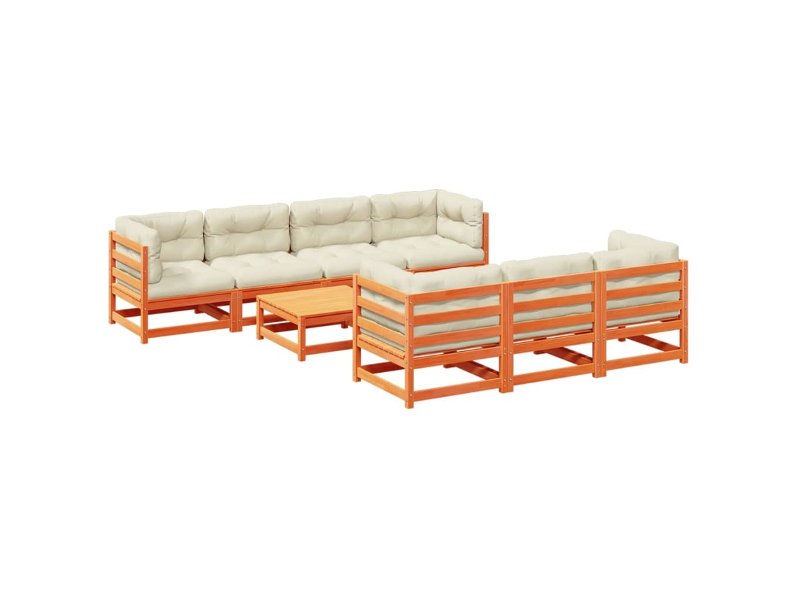 Conjunto de 8 Sofás Jardim com Almofadões Pinho Maciço Castanho Mel MAISON EXCLUSIVE
