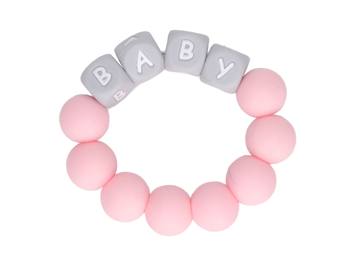 Mali pulseira de Silicone para Bebê com Letras Coloridas Anel de Dentição Rosa Seguro Leve