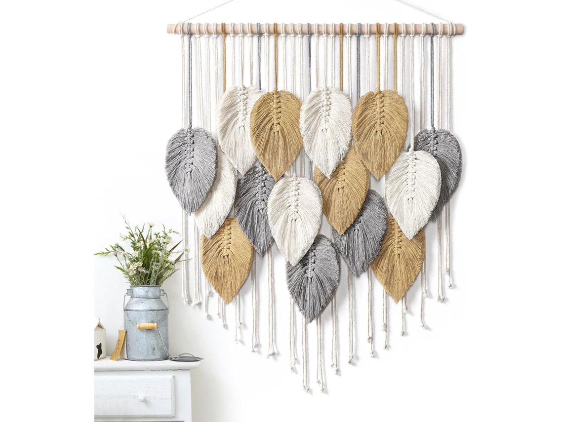 Decoração de Parede em Macramê com Folhas, Estilo Boho, Feita À Mão BRILVIBERA