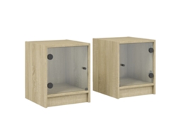 Conjunto de 2 Mesas Cabeceira C/ Portas Vidro Carvalho Sonoma MAISON EXCLUSIVE 35x37x42 cm