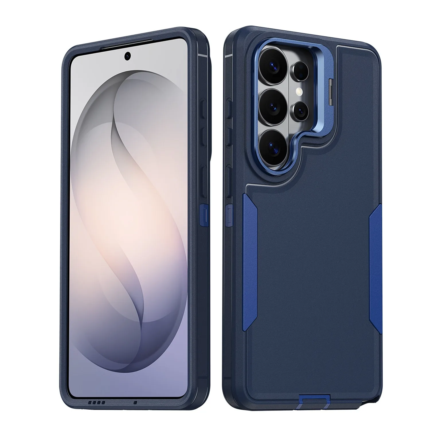 (azul, Galaxy S26 Plus) Capa Protetora Completa Em Material Híbrido Resistente Com Suporte De Lente Em Liga Metálica.