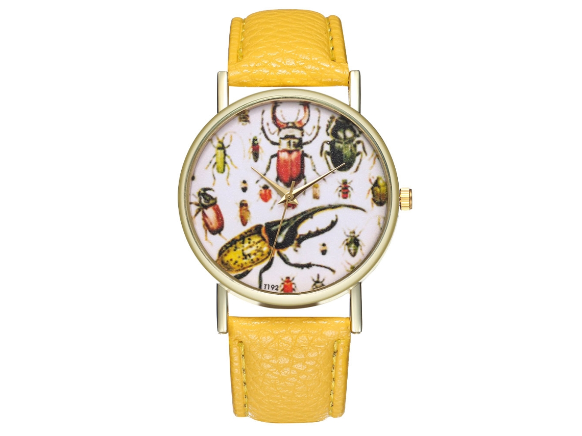 Reloj Analógico De Cuarzo Para Hombre Y Mujer Con Correa De Cuero Pu (amarillo)