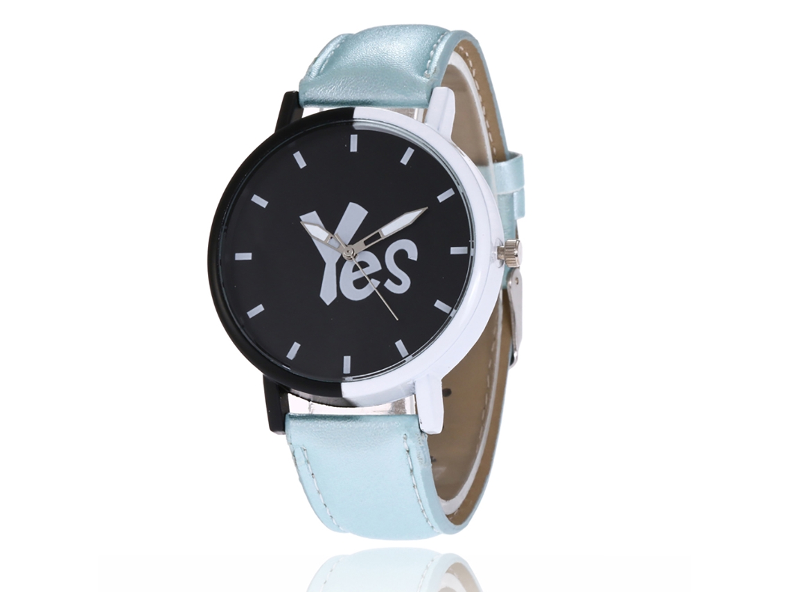 Reloj De Pulsera De Cuero Pu Para Hombre Y Mujer Con Patrón De Palabras Color Azul Claro