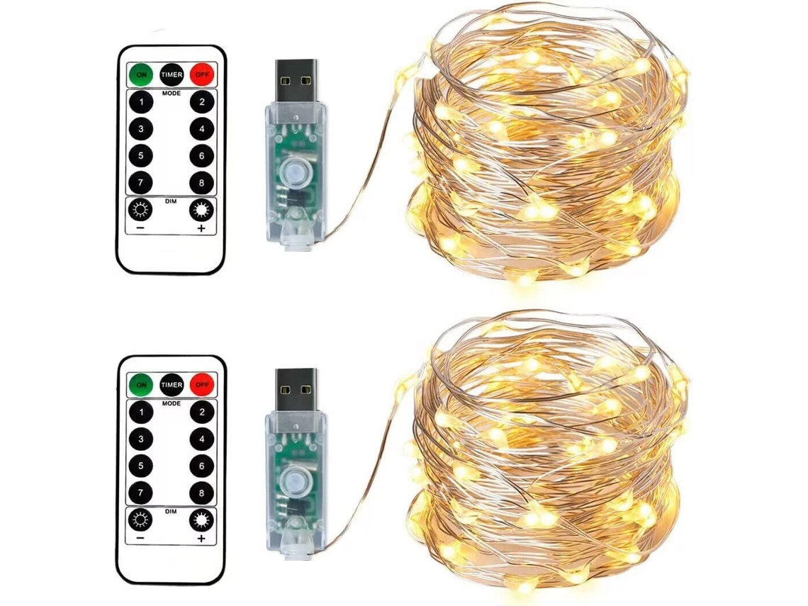 Cordão De Luz Led 10 M Com 100 Leds, Usb E Comando Para Festa E Natal