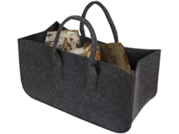 Sacola de Feltro Dobrável para Compras, Ideal para Guardar Lenha, com Alças, 50 X 25 X 25 Cm, Preta, 1 Unidade. GOKOCO