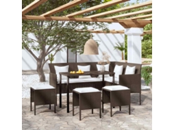 Vidaxl 5 Pcs Conjunto Sofás Formato L C/ Almofadões Vime Pe Castanho