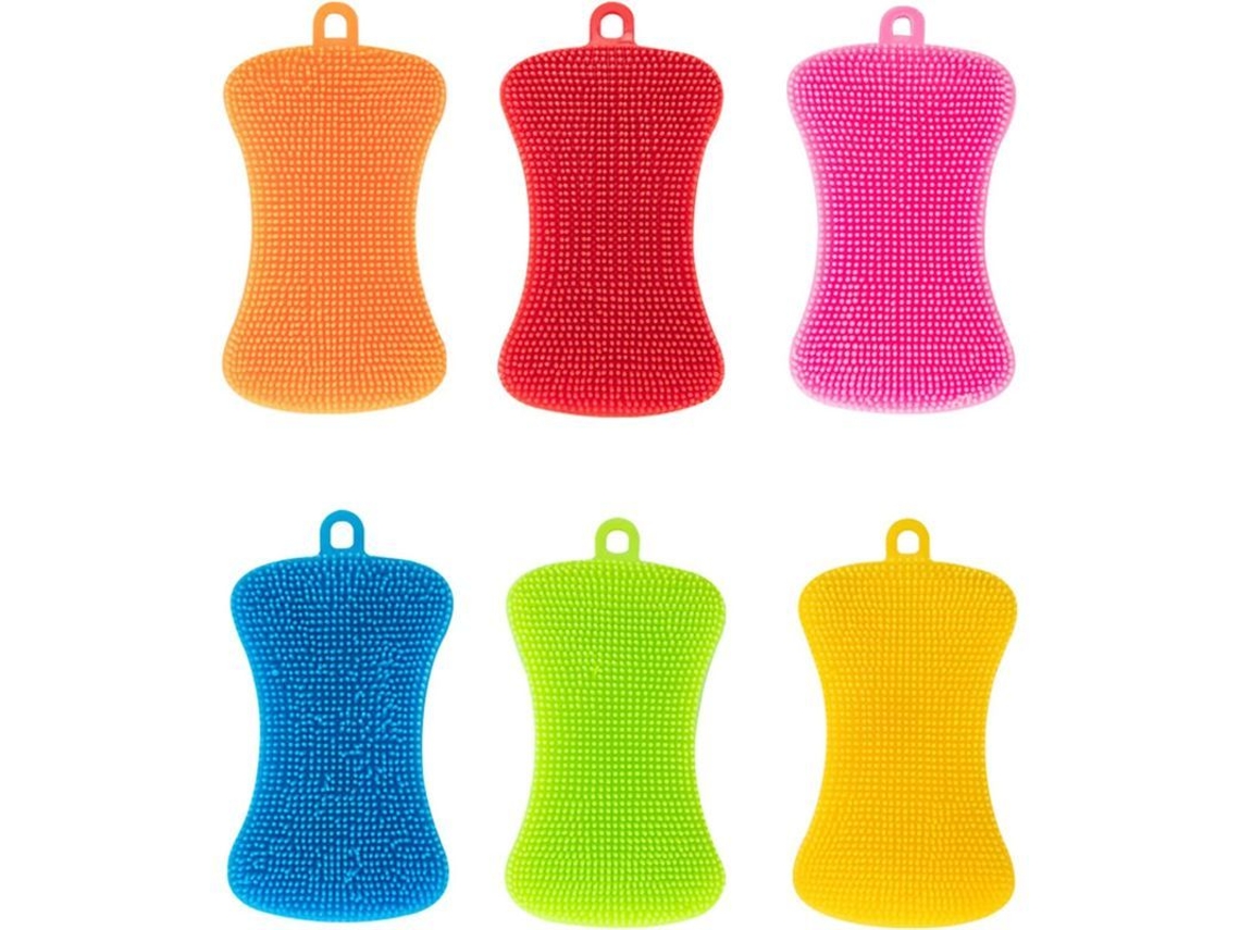 2026 6 Esponjas de Silicona para Lavar Pratos de Duas Faces Multiuso Antiaderente (multicolor)