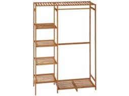 Cesto de Roupa de Bambu Natural 90x30x145cm com Prateleiras e Cabideiro BTFORUS