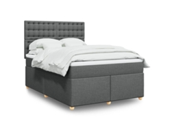 Vidaxl Cama Com Molas/colchão 140x200 Cm Tecido Cinzento-escuro