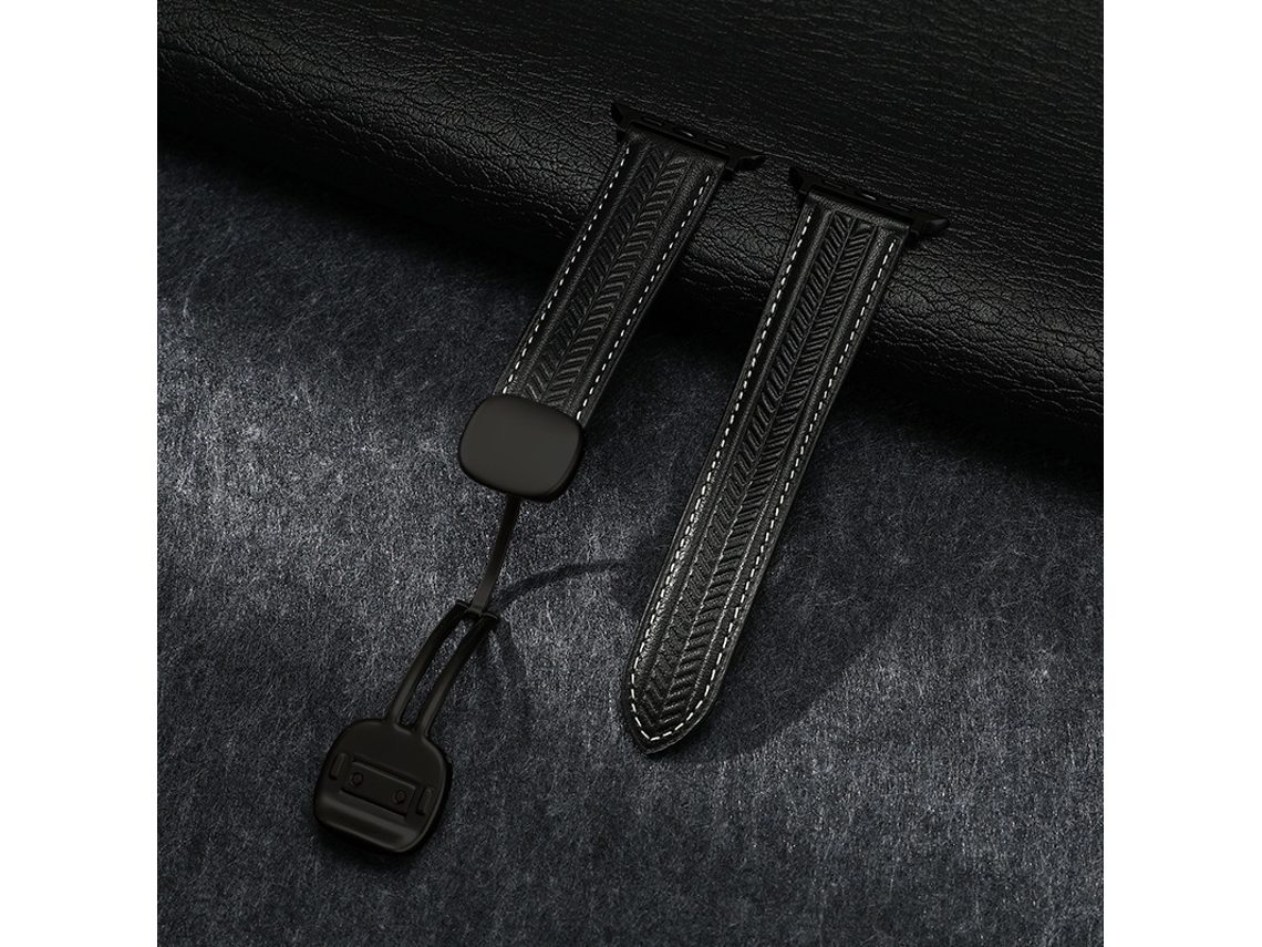 Pulseira De Couro Genuíno Com Padrão Grãos Trigo E Fecho Magnético Para Apple Watch S11 S10 Ultra, Huawei Gt6, Xiaomi S4