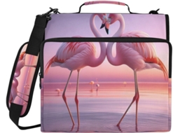 Bolsa Organizadora Com Zíper, Estampa De Flamingos São Valentim, Ideal Escola E Escritório, Resistente À Água