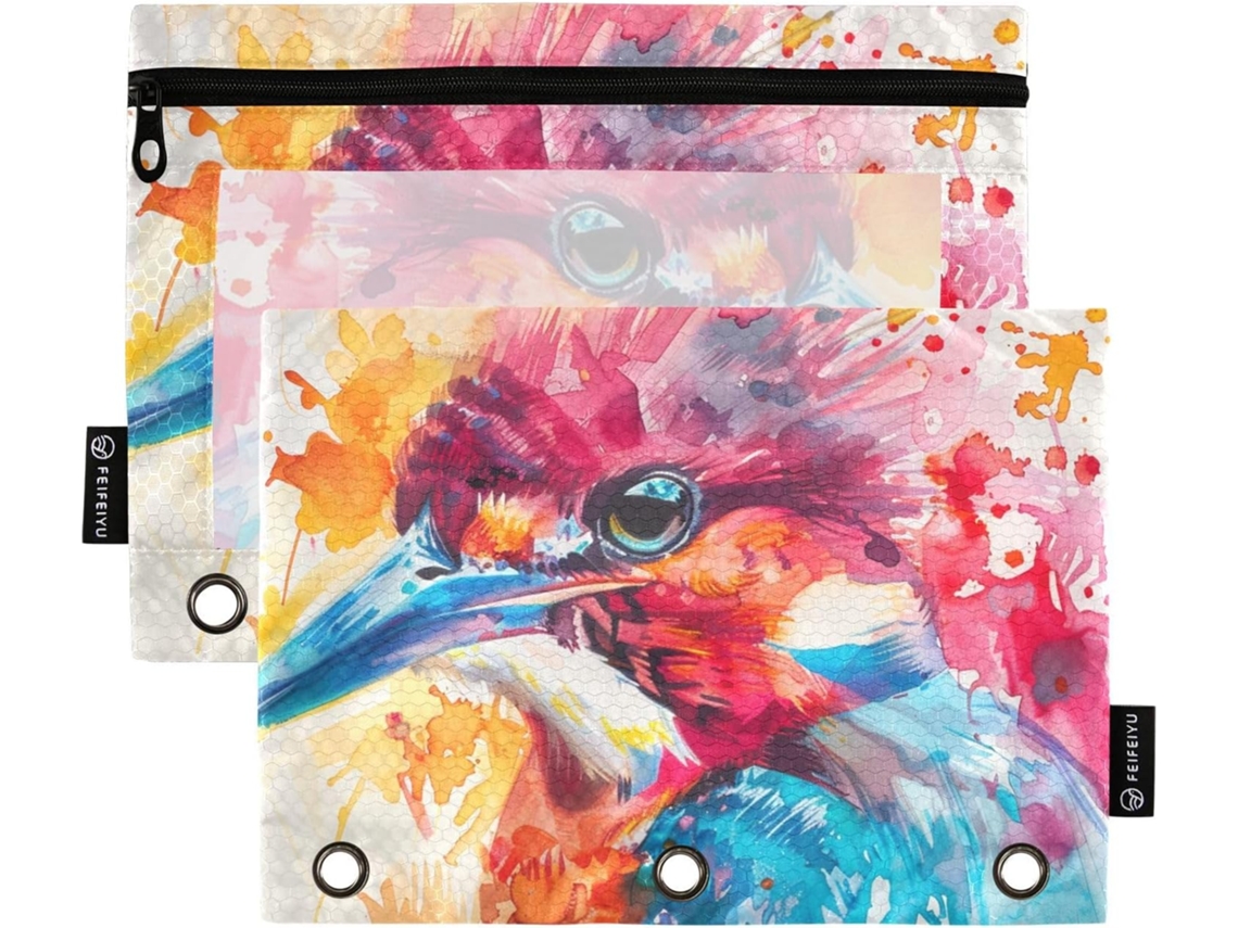 Pasta Documentos Bright Colors Beija Flor Com Janela Transparente, Ilhós E Compartimento 3 Lápis