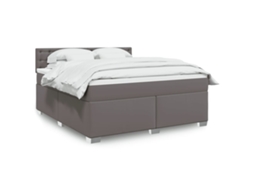 Vidaxl Cama Com Molas/colchão 180x200 Cm Couro Artificial Cinza