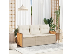 Vidaxl 3 Pcs Conjunto De Sofás P/ Jardim Com Almofadões Vime Pe Bege