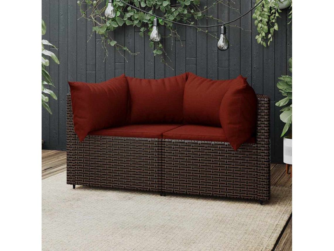 Vidaxl Sofás De Canto Para Jardim Com Almofadões 2pcs Vime Pe Castanho