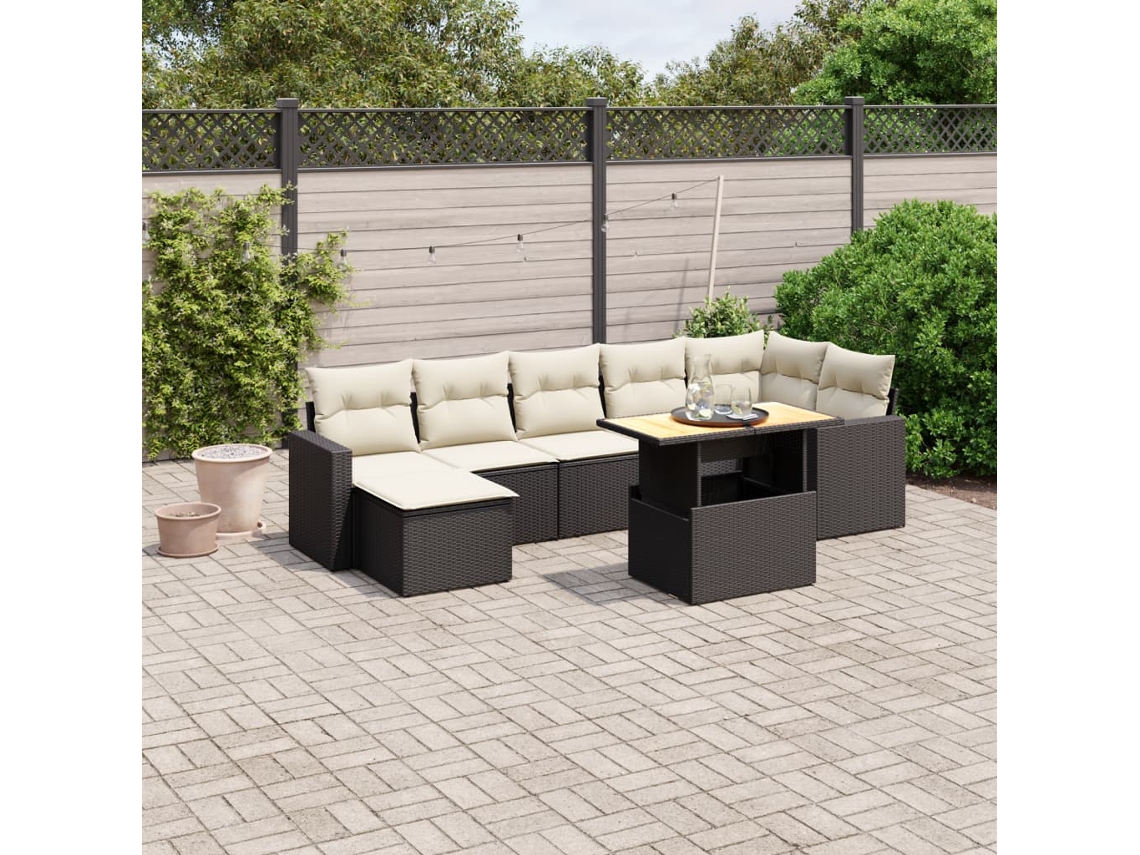 Vidaxl 8 Pcs Conjunto Sofás De Jardim Com Almofadões Vime Pe Preto