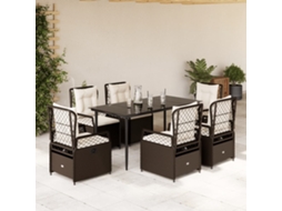 7 Pcs Conjunto Jantar P/ Jardim C/ Almofadões Vime Pe Marrom Dkd Home Decor