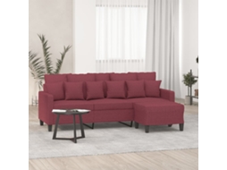 Vidaxl Sofá De 3 Lugares Com Apoio De Pés 180 Cm Tecido Vermelho Tinto