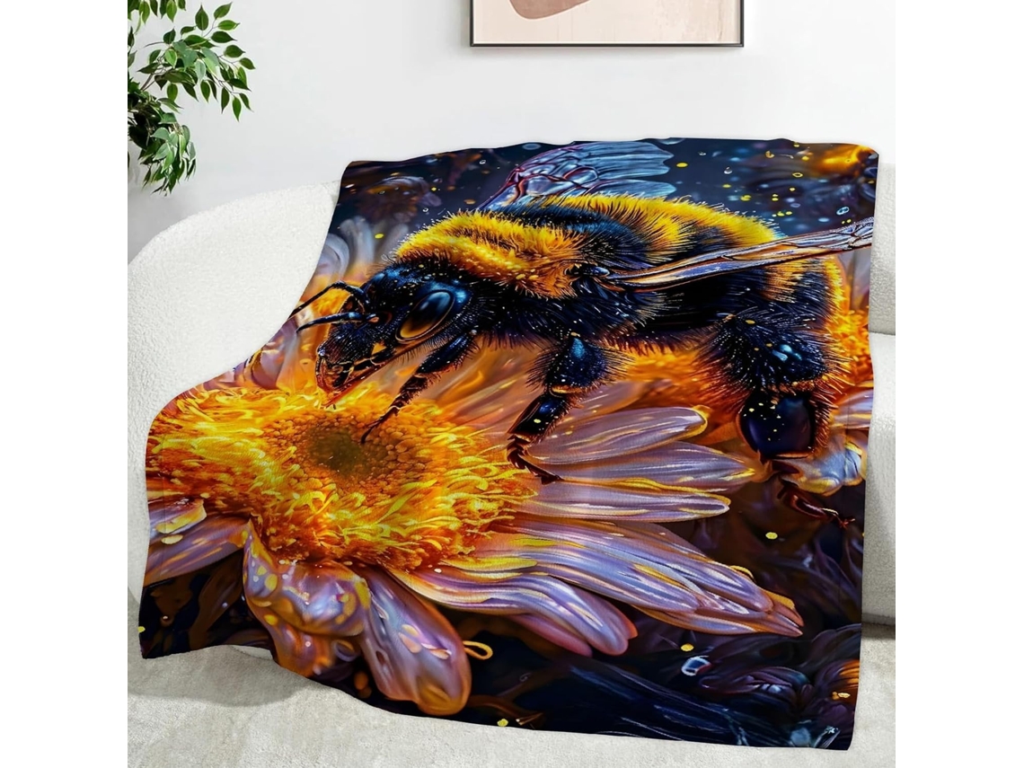 Manta de Crisântemo Abelha 180x200 Cm Multifuncional Macia Flanela Aconchegante para Cama Escritório Cochilo C