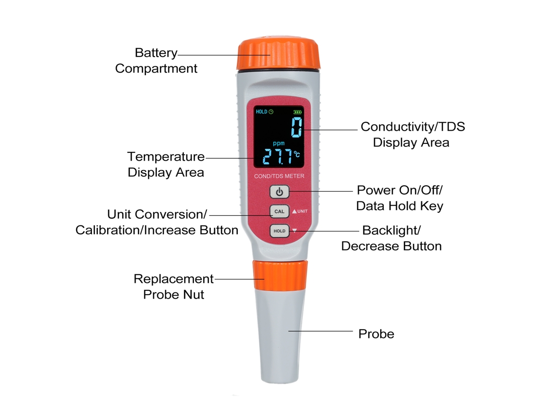 Medidor De Calidad Da Água 3 Em 1 Tds/cond/temp Para Bebida, Aquário E Spa